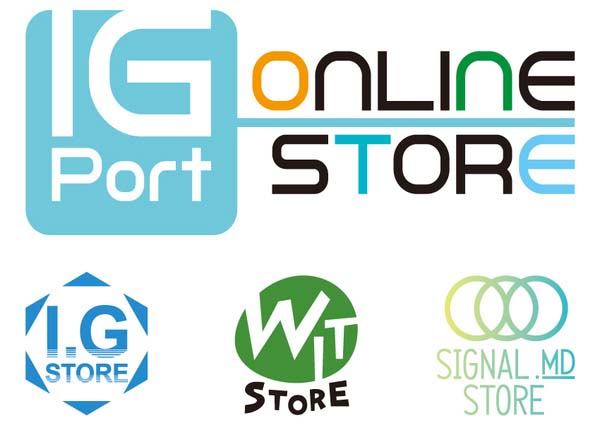 「IG Port ONLINE STORE」のロゴの下に、I.G STORE、WIT STORE、SIGNAL.MD STORE、それぞれのロゴが配置されている。
